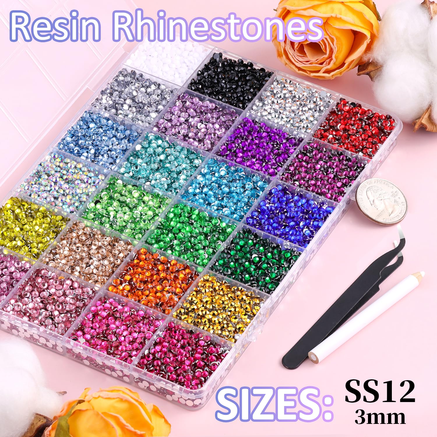 TINKRSTUFF close-up of multicolor 3mm gems highlighting bright sparkle and variety
