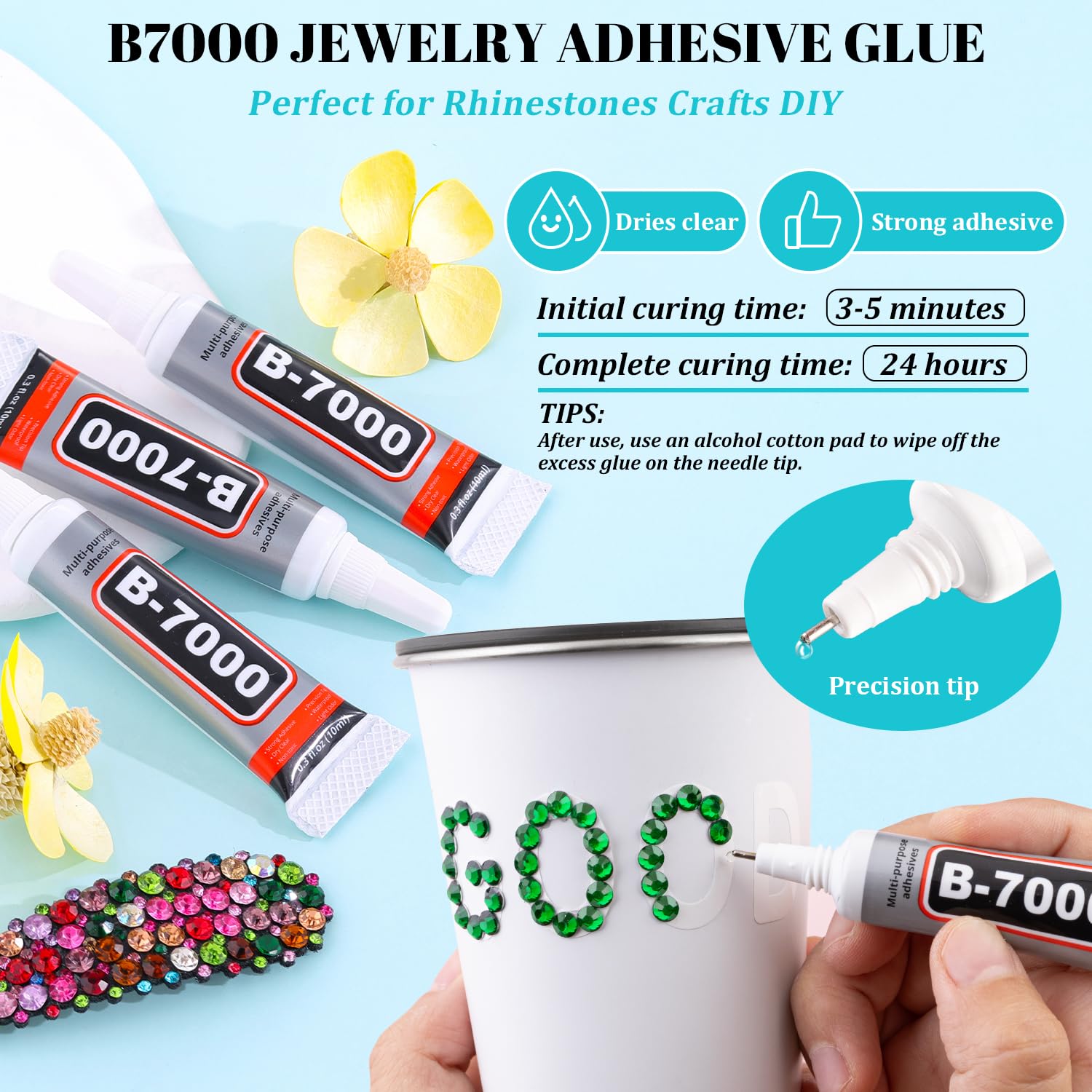 TINKRSTUFF B7000 glue needle tip demonstrating precision glue control and clear drying