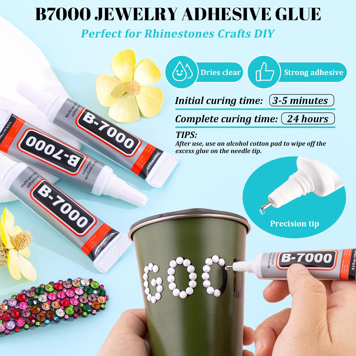 TINKRSTUFF B7000 glue tube with fine needle applicator delivering clear, strong adhesion