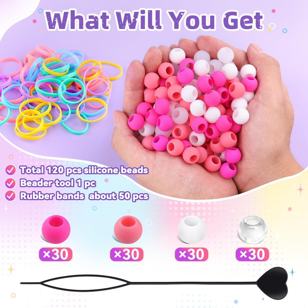 TINKRSTUFF beader tool with 50 rubber bands arranged to illustrate quick threading