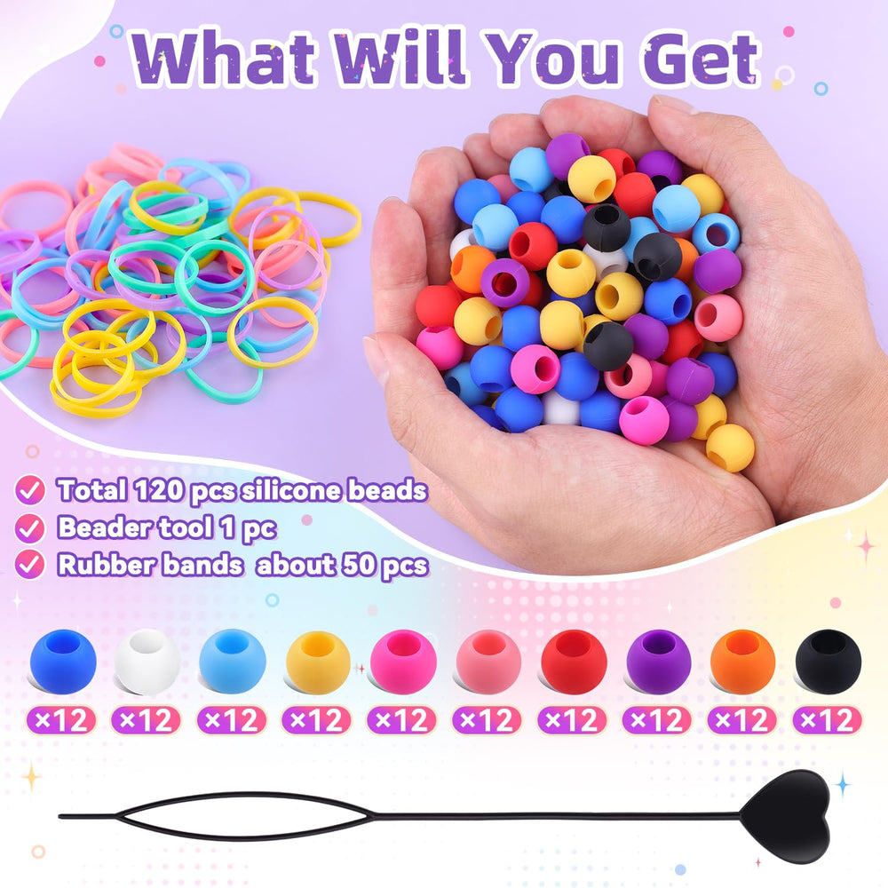 TINKRSTUFF beader tool and 50 bands displayed for easy threading benefit