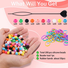 TINKRSTUFF beader and 50 rubber bands displayed for easy use