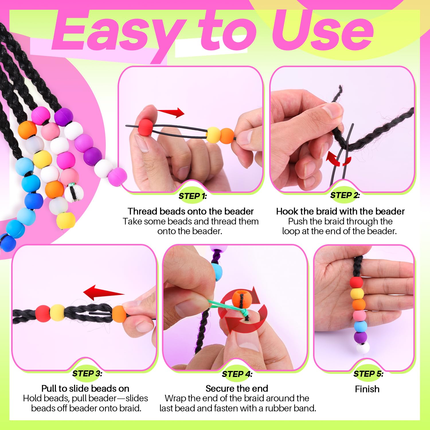 TINKRSTUFF beads slid onto a braid adding vibrant purple accents