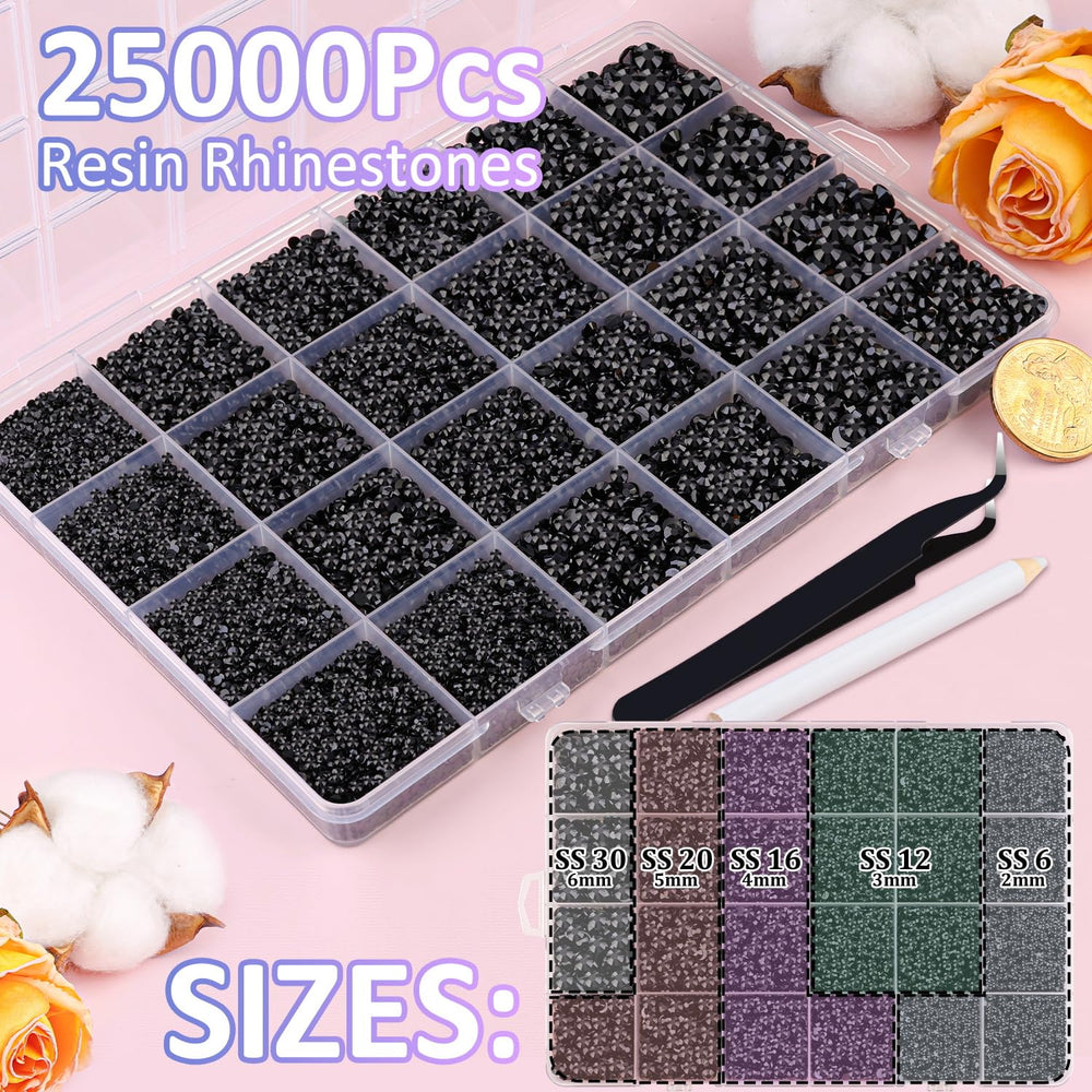 TINKRSTUFF 24-grid organizer with separated black resin rhinestones for easy access