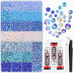 TINKRSTUFF open grid box showing organized blue rhinestones and easy access