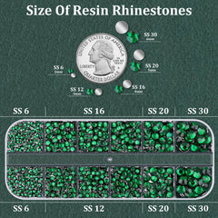 TINKRSTUFF close-up of faceted dark green resin rhinestones highlighting reflective sparkle