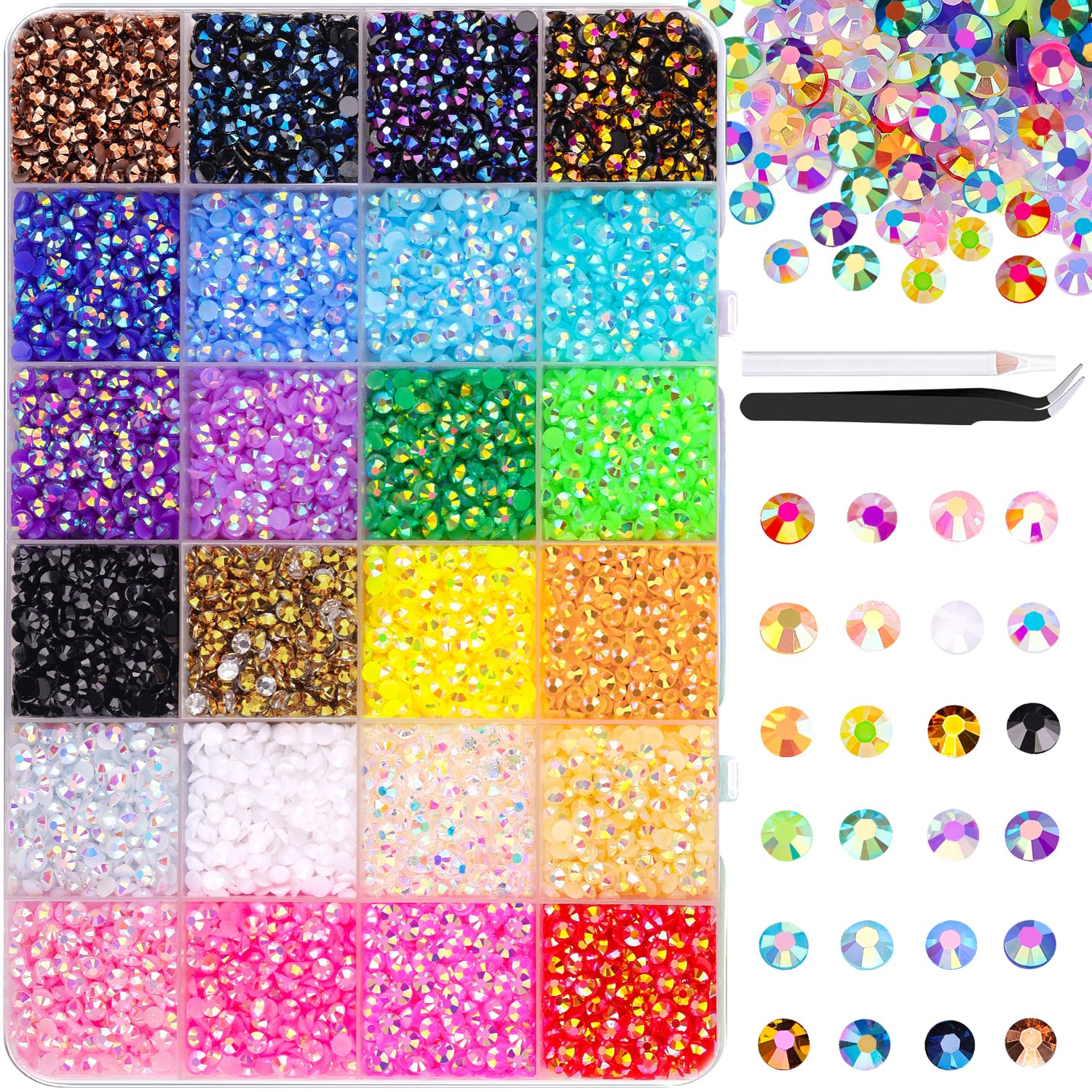 TINKRSTUFF front packaging showing 12600pcs mixed-color rhinestones and included tools for immediate use