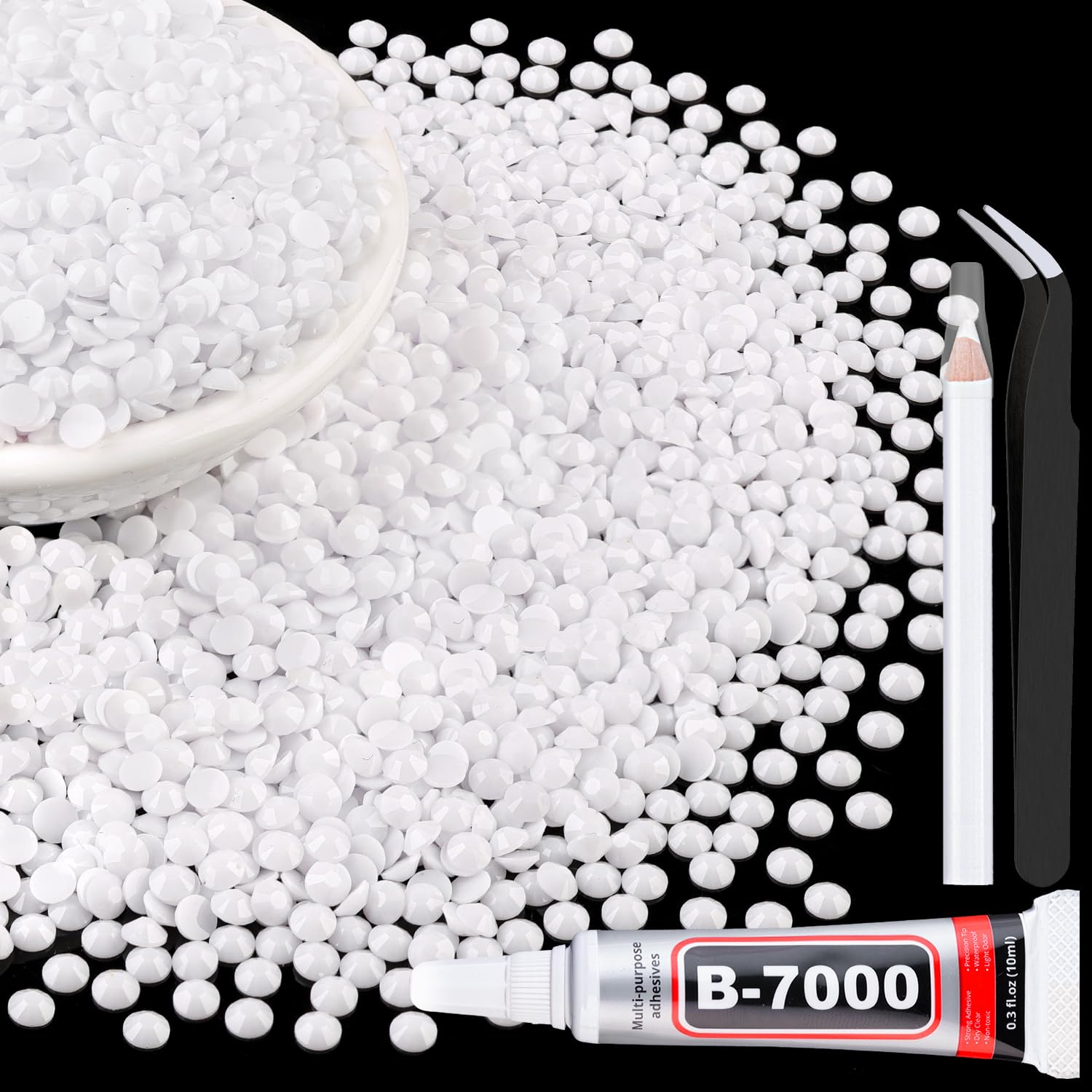 TINKRSTUFF front packaging showing 5000pc rhinestone kit and glue — bulk convenience