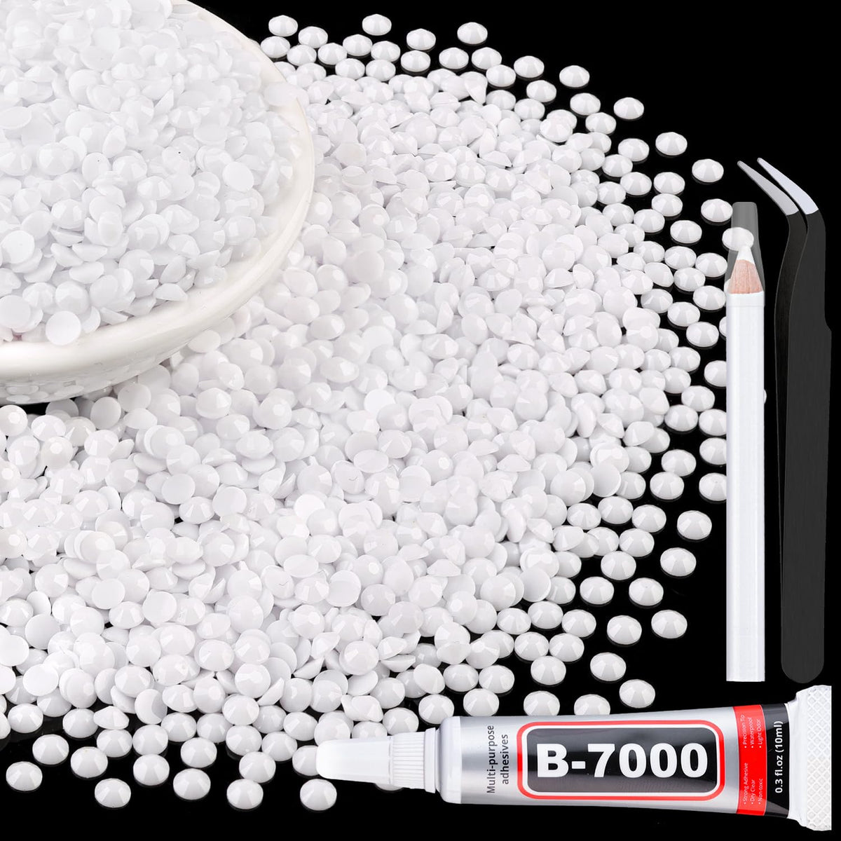 TINKRSTUFF front packaging showing 5000pc rhinestone kit and glue — bulk convenience