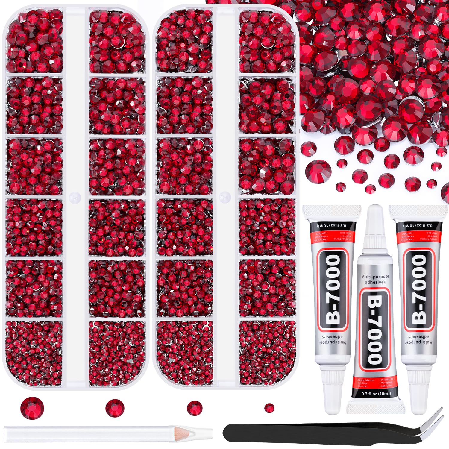 TINKRSTUFF front packaging showing full dark red rhinestone kit and glue