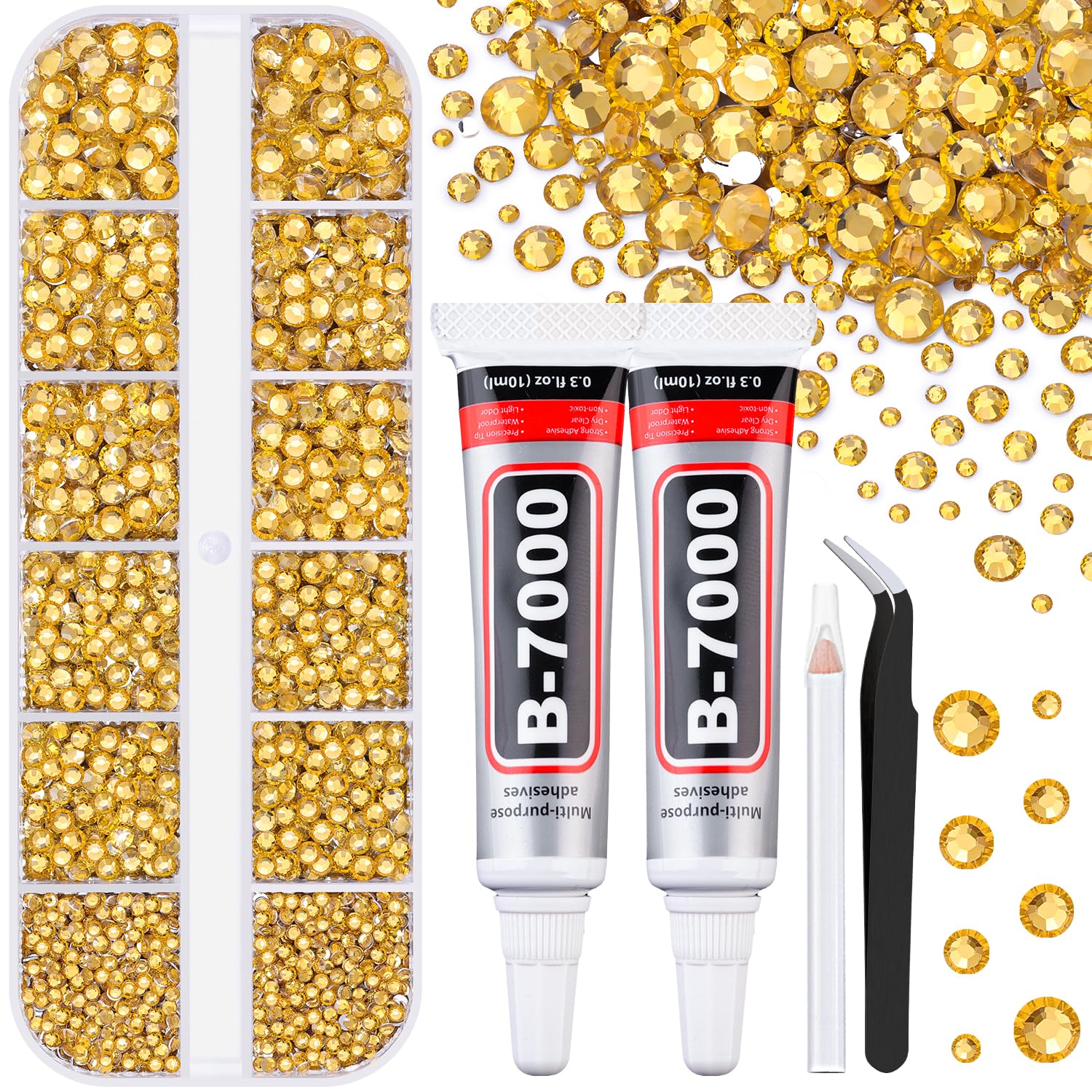 TINKRSTUFF front packaging showing golden-yellow rhinestones and tools, ideal for gifting