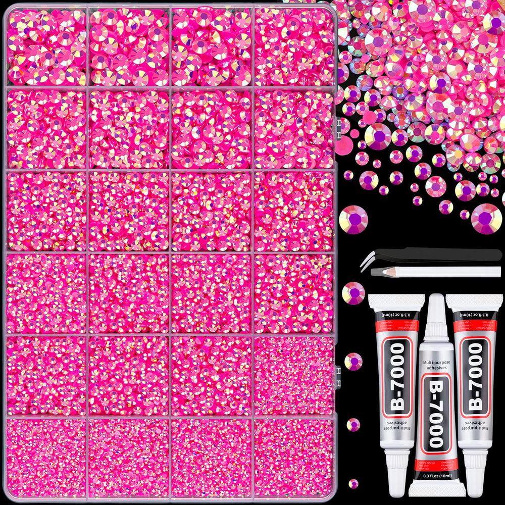 TINKRSTUFF front packaging showing hot pink AB rhinestones and included tools for easy crafting