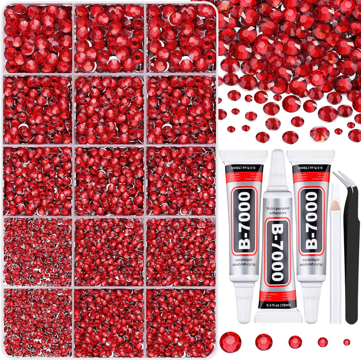 TINKRSTUFF front packaging showing red rhinestones and tools, ideal for large craft projects