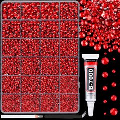 TINKRSTUFF front packaging of red rhinestones showing box and labels, ideal for bulk crafting
