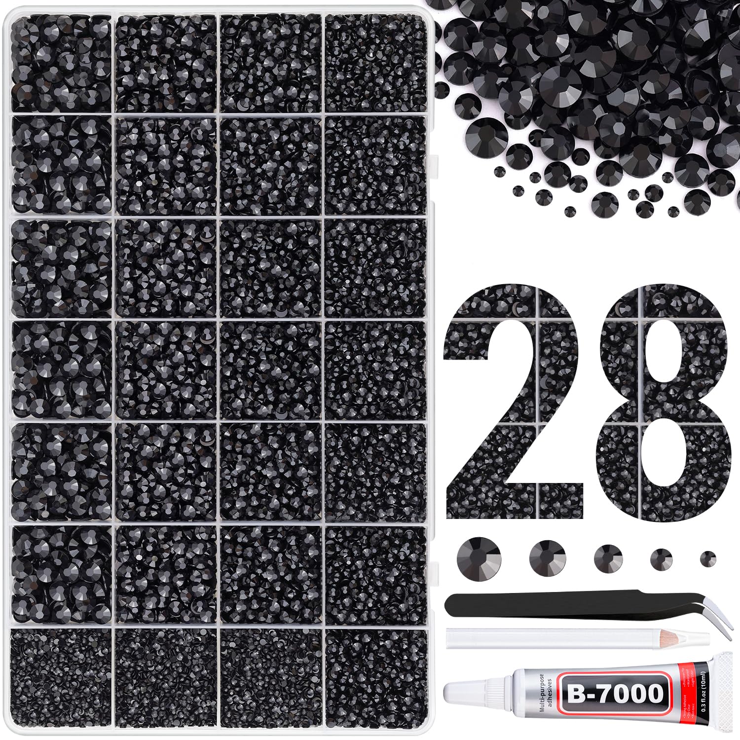 TINKRSTUFF front package showing 28-grid box and included tools for convenient crafting