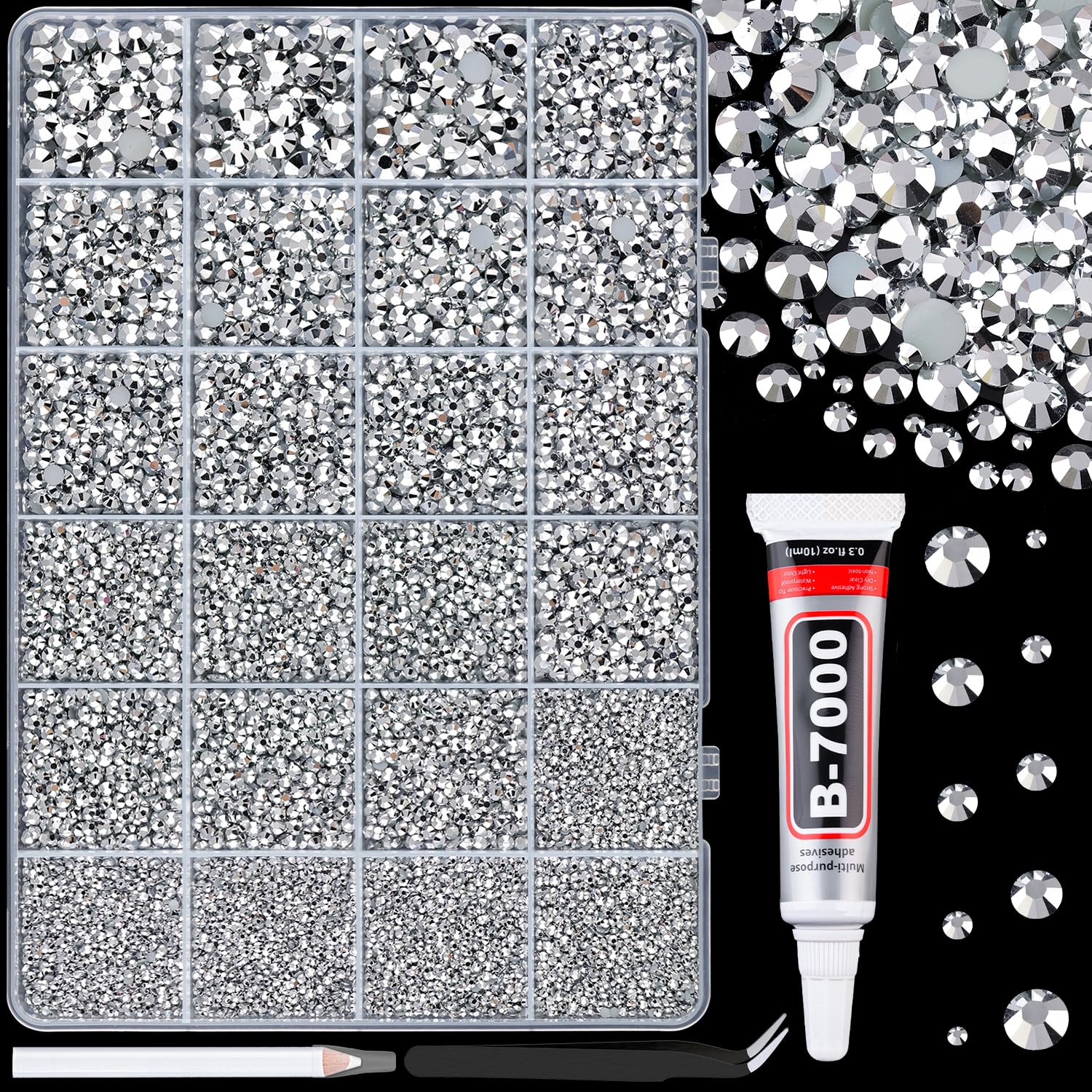 TINKRSTUFF front packaging showing silver rhinestones and included tools for quick start