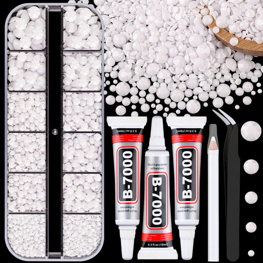 TINKRSTUFF front packaging showing organized white flatback rhinestones and glue for easy crafting