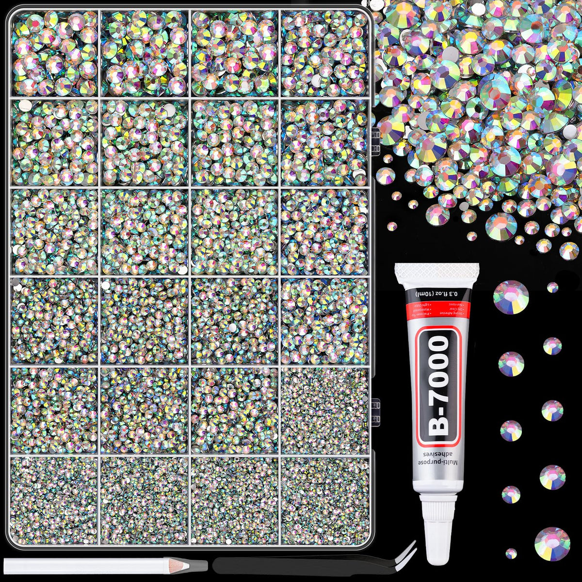 TINKRSTUFF front packaging showing 24-grid box and included tools for organized crafting