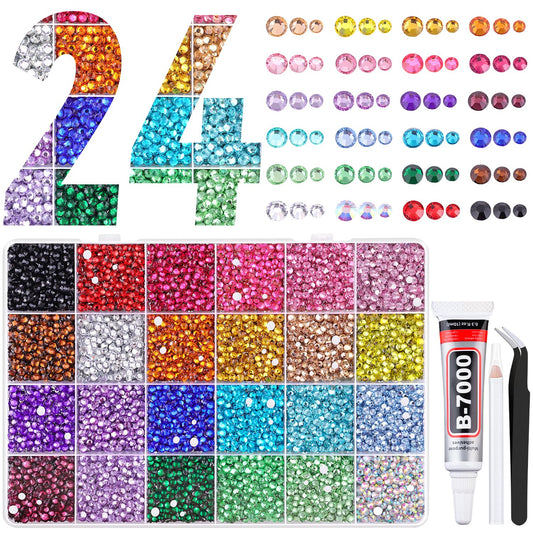 TINKRSTUFF front packaging displaying 24-grid rhinestone box and tools for organized crafting