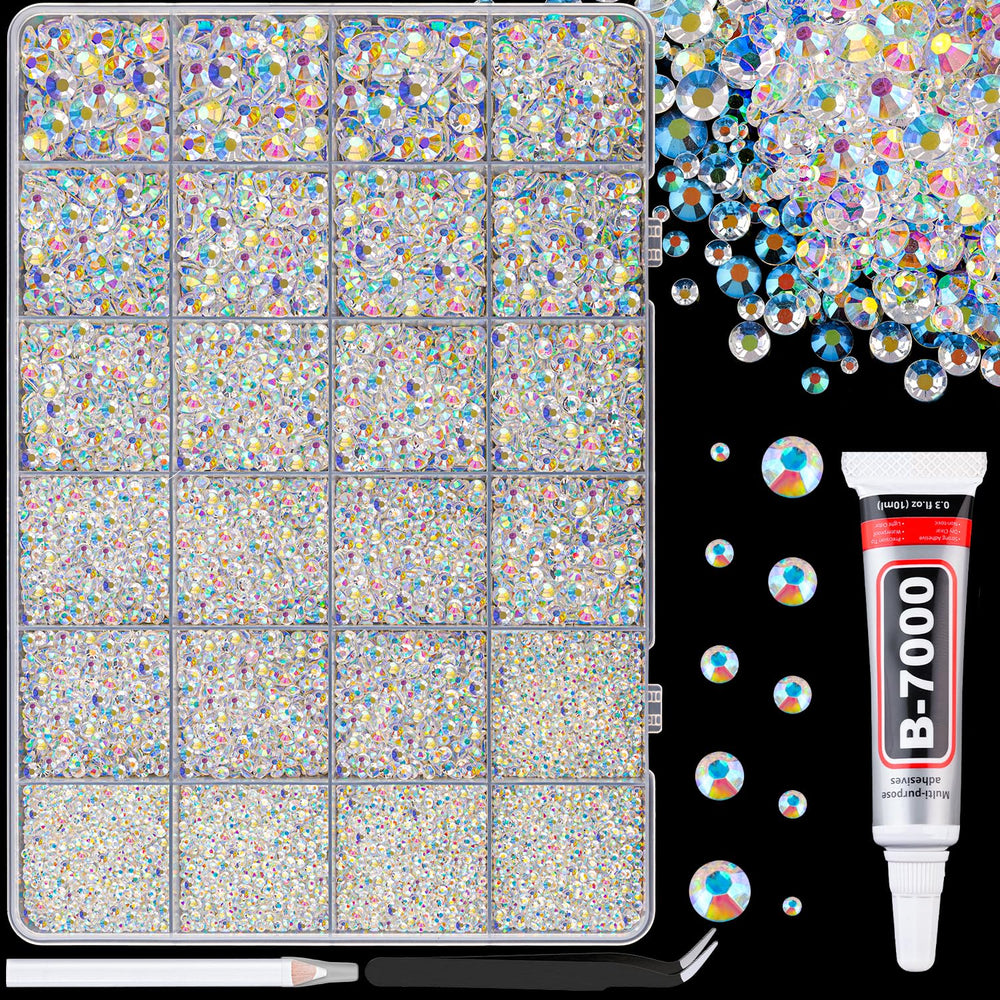 TINKRSTUFF packed box of 24 grids showing organized rhinestones and easy storage benefit