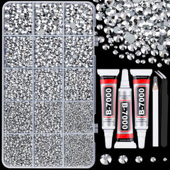 TINKRSTUFF boxed set front view showing 24 compartments and mixed silver rhinestones for large projects