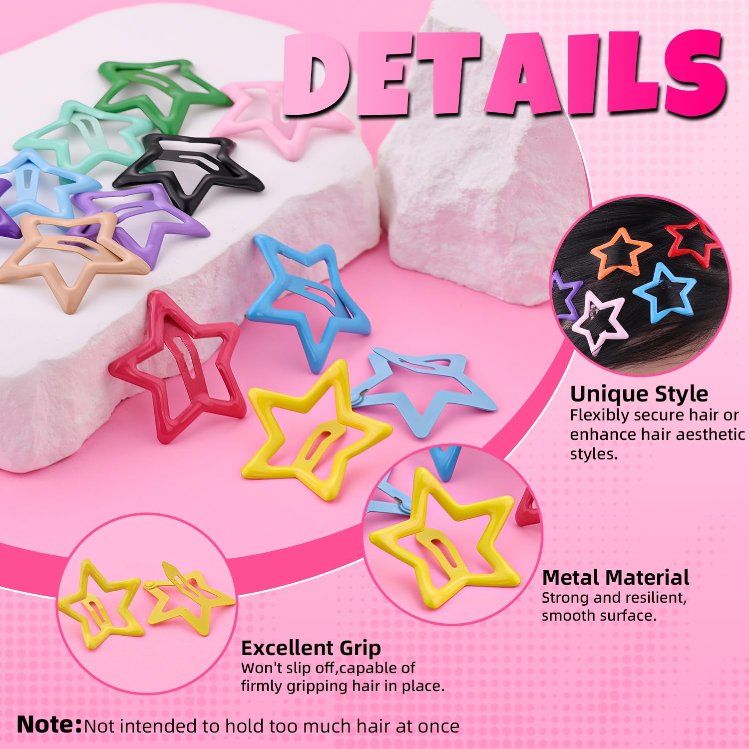 TINKRSTUFF star clip worn in hair demonstrating secure non-slip hold