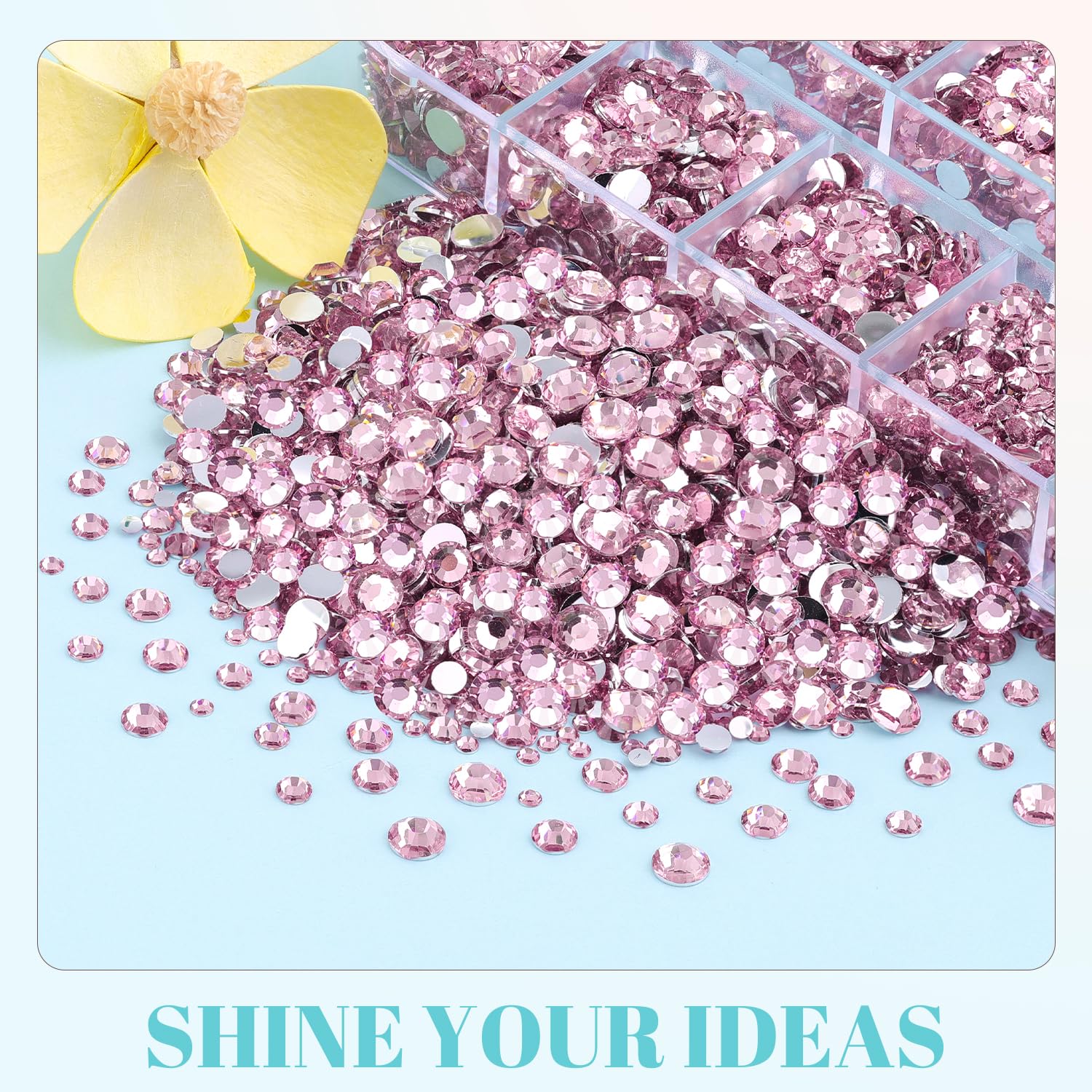 TINKRSTUFF lifestyle shot of a craft station with gems on a tumbler showing project inspiration and result