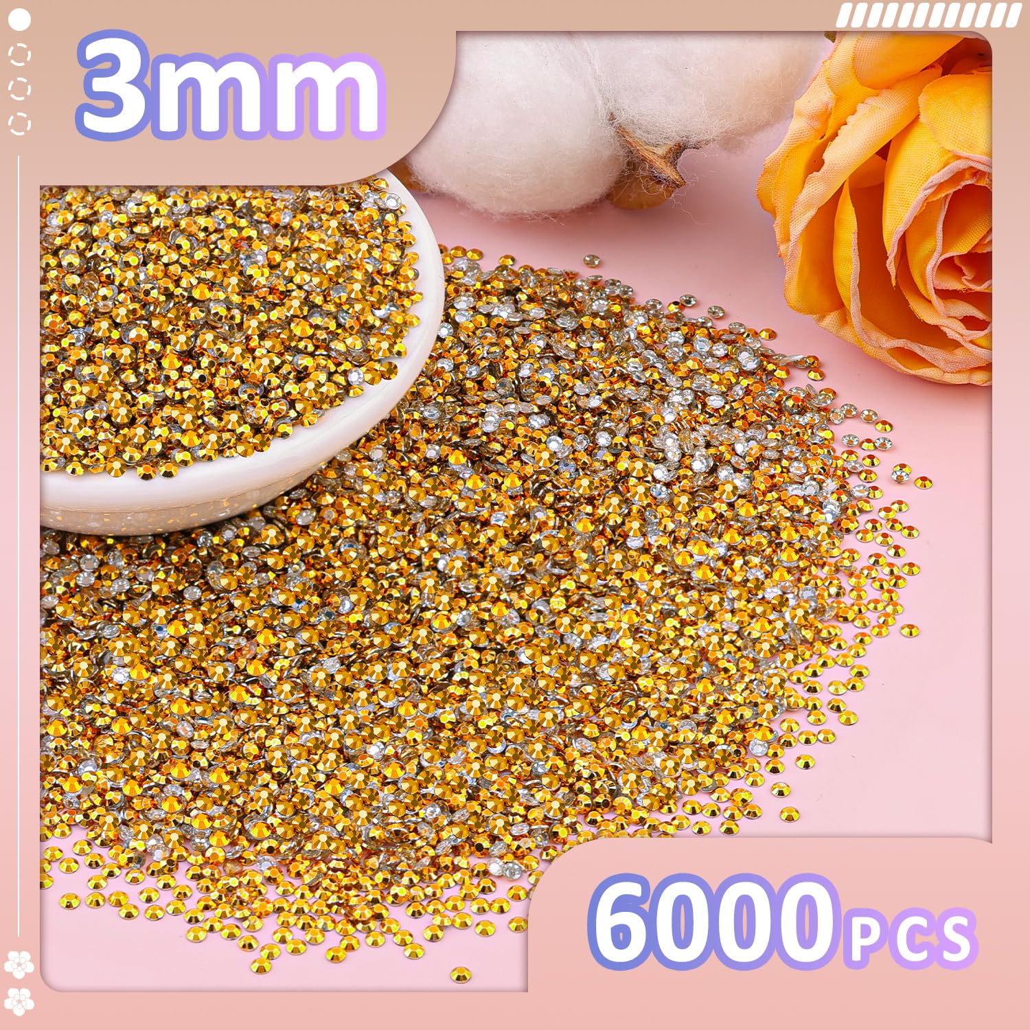 TINKRSTUFF loose 3mm copper-gold rhinestones close-up highlighting sparkle