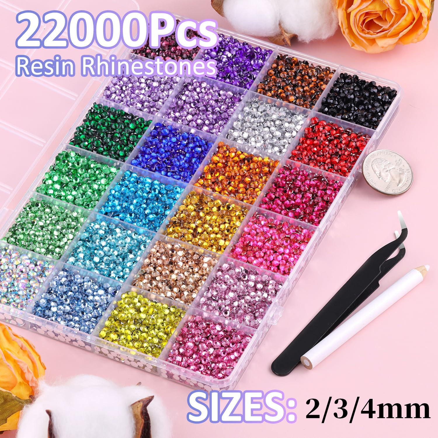 TINKRSTUFF open compartment grid showing multicolor 2/3/4mm stones for easy selection