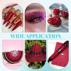 TINKRSTUFF dark red gems applied on nails showing durable decorative finish