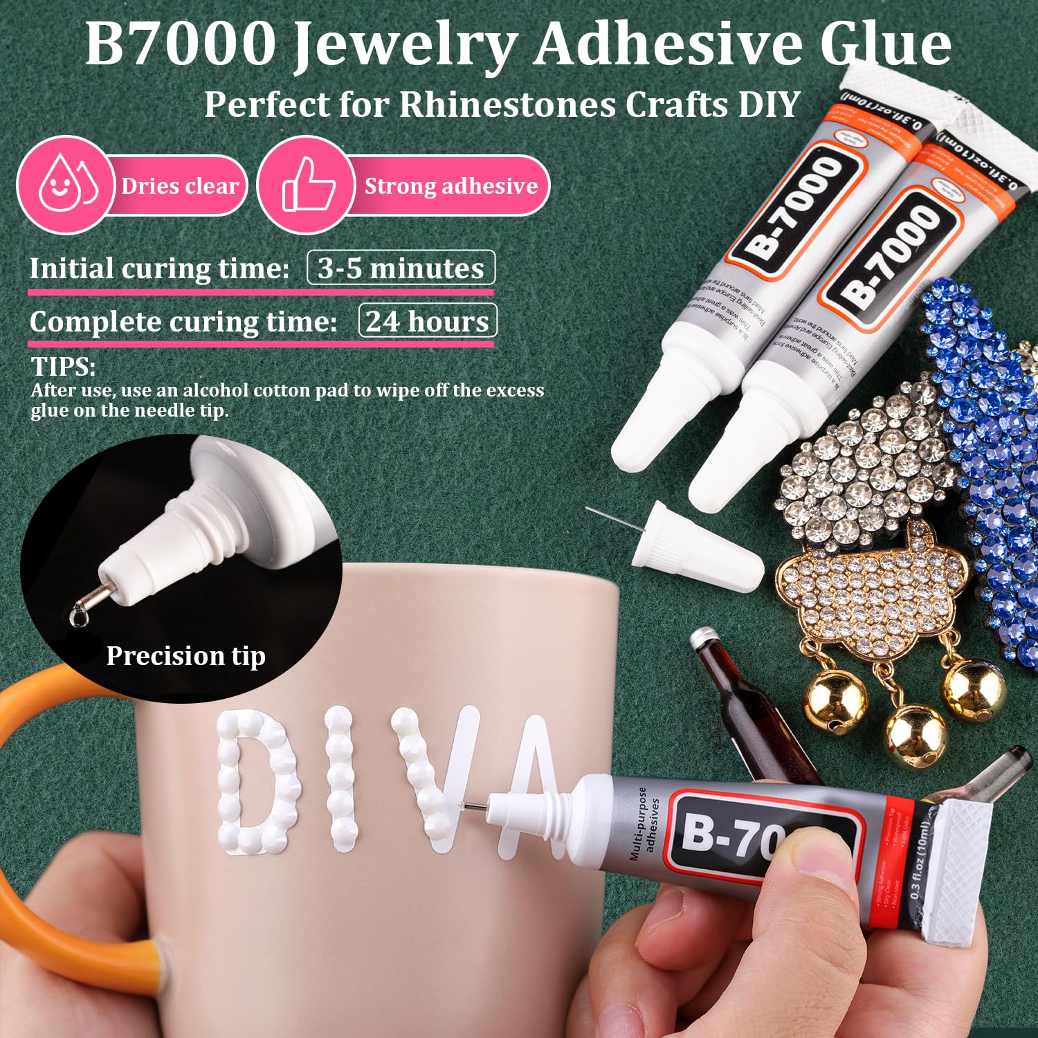 tinkrstuff rhinestones on nail demonstrating secure adhesion and shine