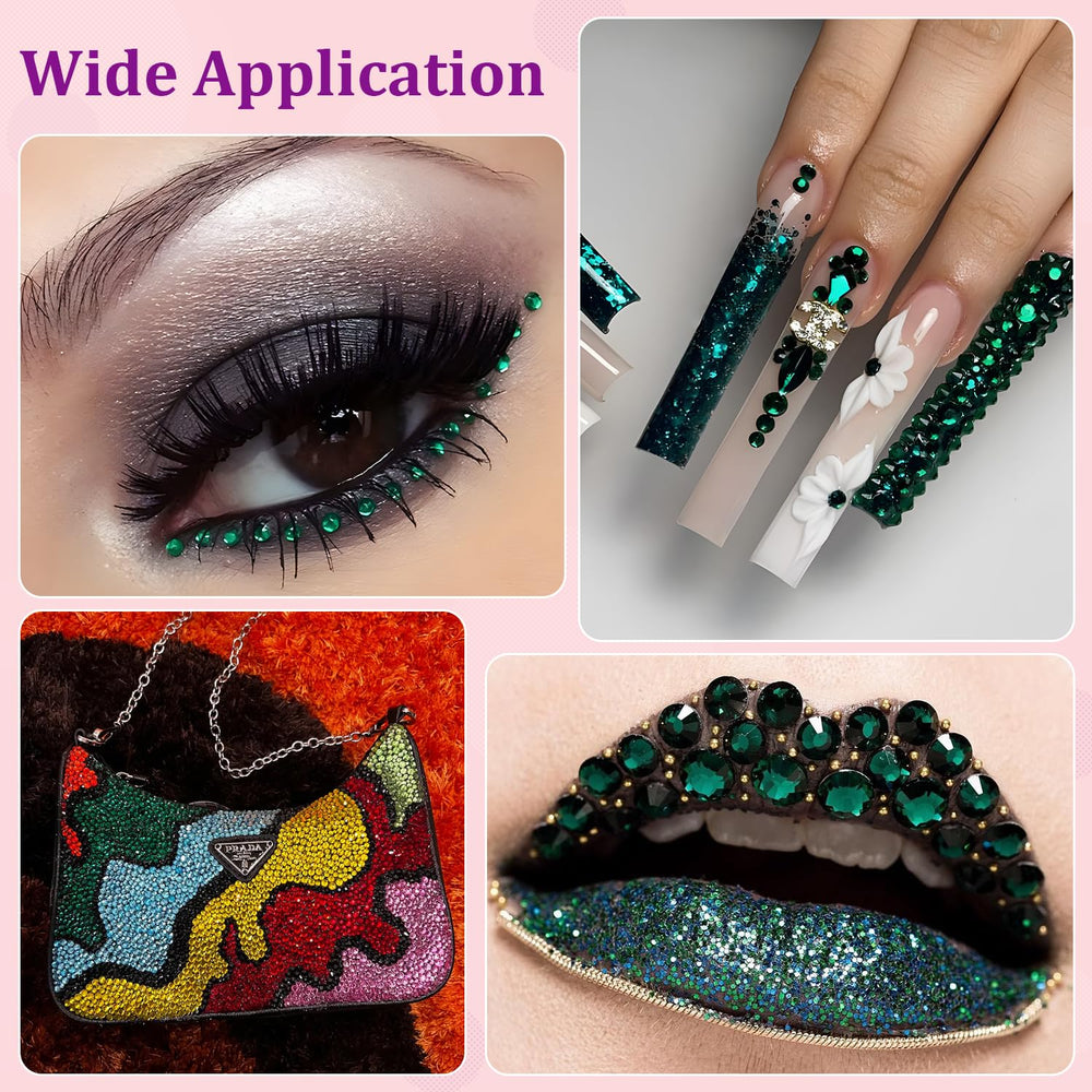TINKRSTUFF rhinestones applied to tumbler demonstrating bright emerald embellishment