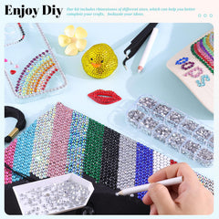 TINKRSTUFF rhinestones next to a hand for size and quantity scale reference