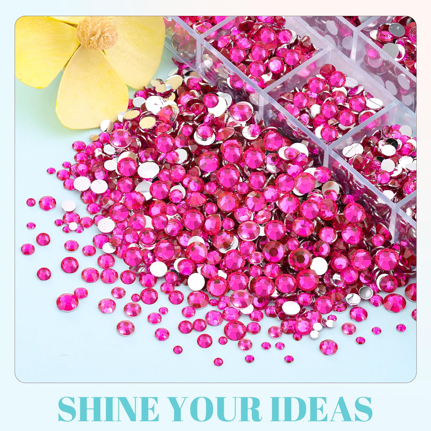 TINKRSTUFF rhinestones next to a coin showing size scale and easy planning benefit