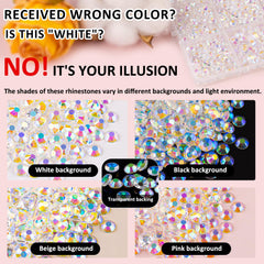 TINKRSTUFF spread of transparent AB gems on black background highlighting color shift