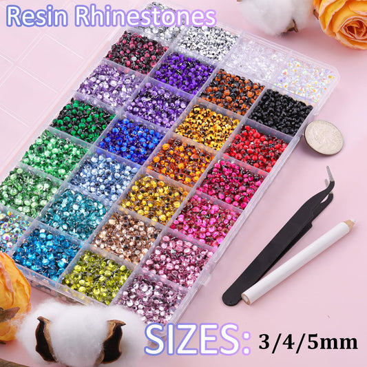 TINKRSTUFF open 28-compartment storage grid displaying organized multicolor 3/4/5mm gems for quick access