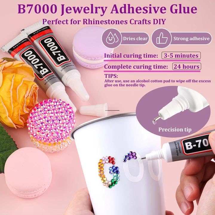 TINKRSTUFF tweezers pickup pen and three B7000 glue tubes arranged for precise application and strong hold