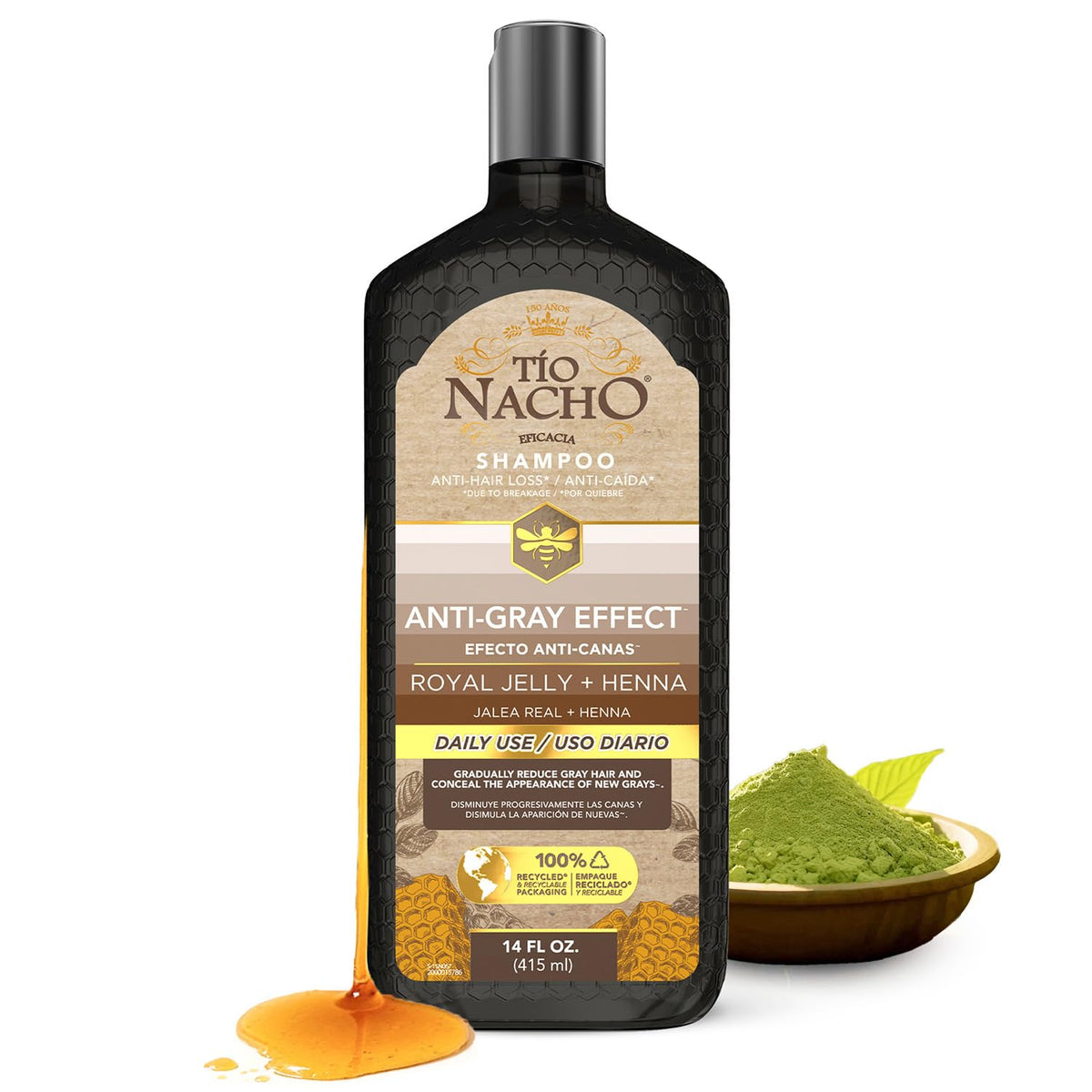 Tio Nacho front bottle view showing product and easy-grip design for daily use
