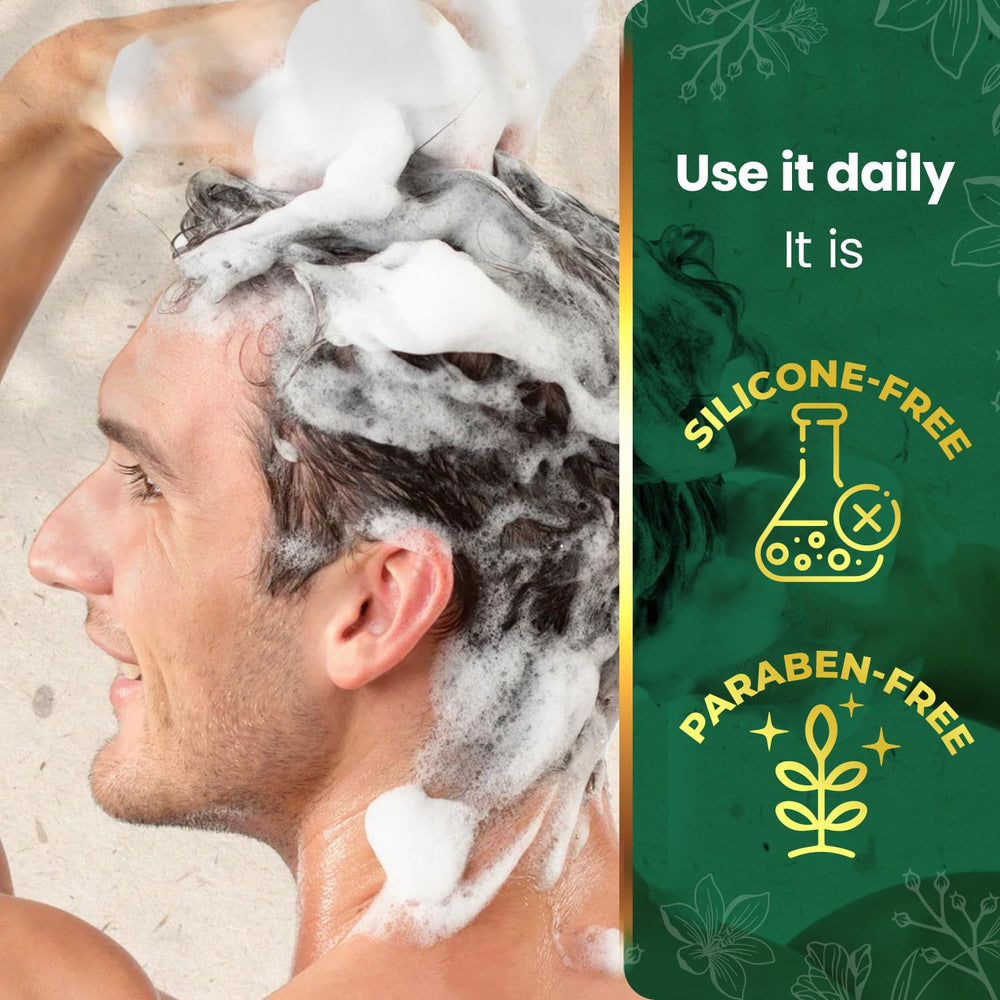 Person washing hair with Tio Nacho in shower, helps reduce breakage while cleansing