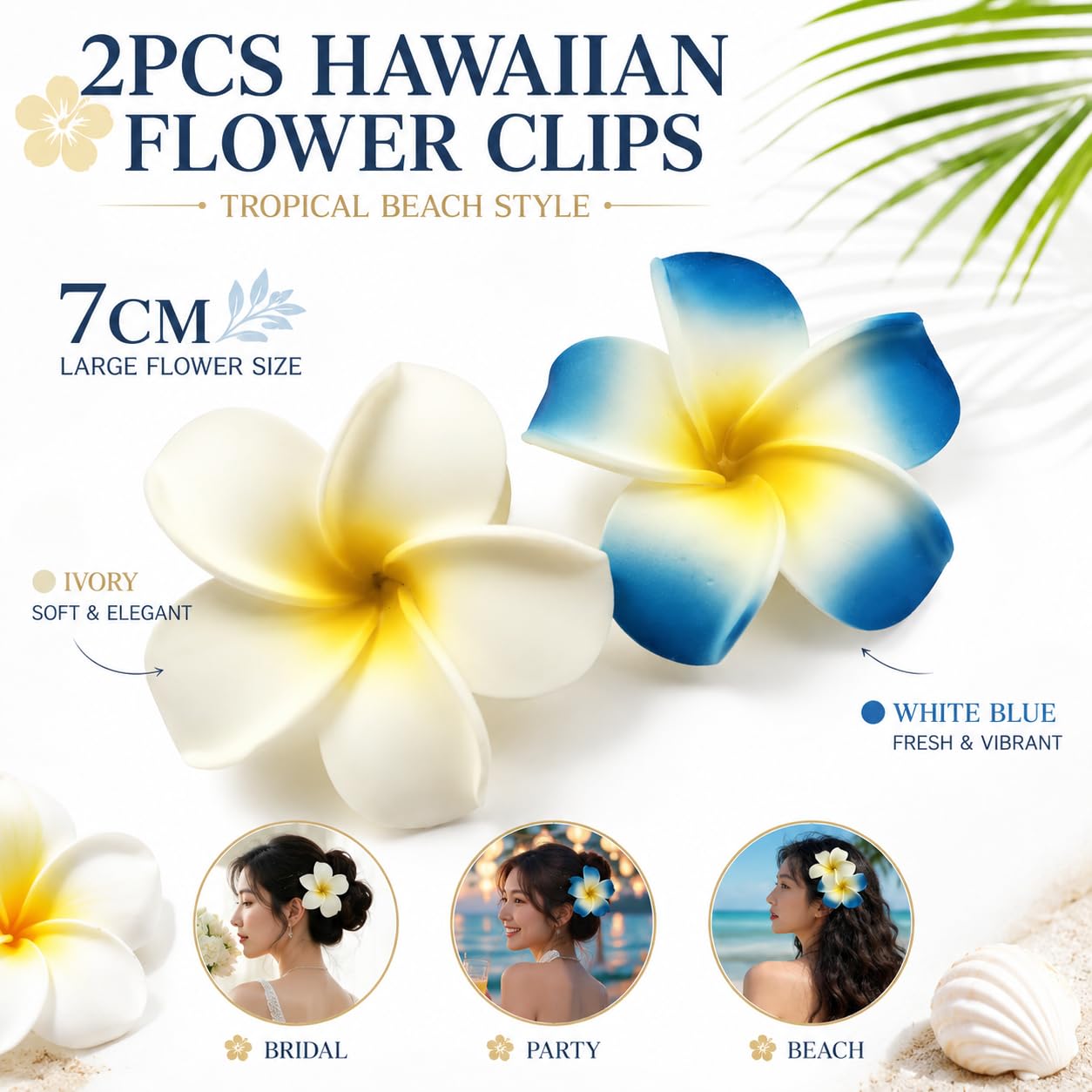 Tiosen two plumeria clips laid flat showing matching pair ready to wear