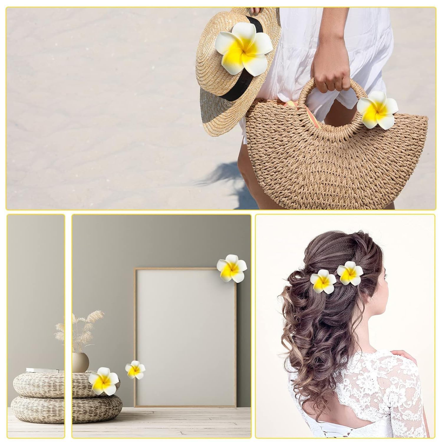Tiosen bridal hair look with plumeria clip adding elegant tropical accent