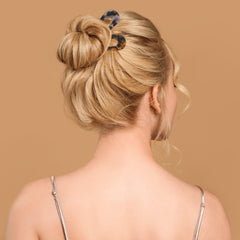 TIOSRU hair pin inserted in a bun demonstrating quick hold and comfortable wear