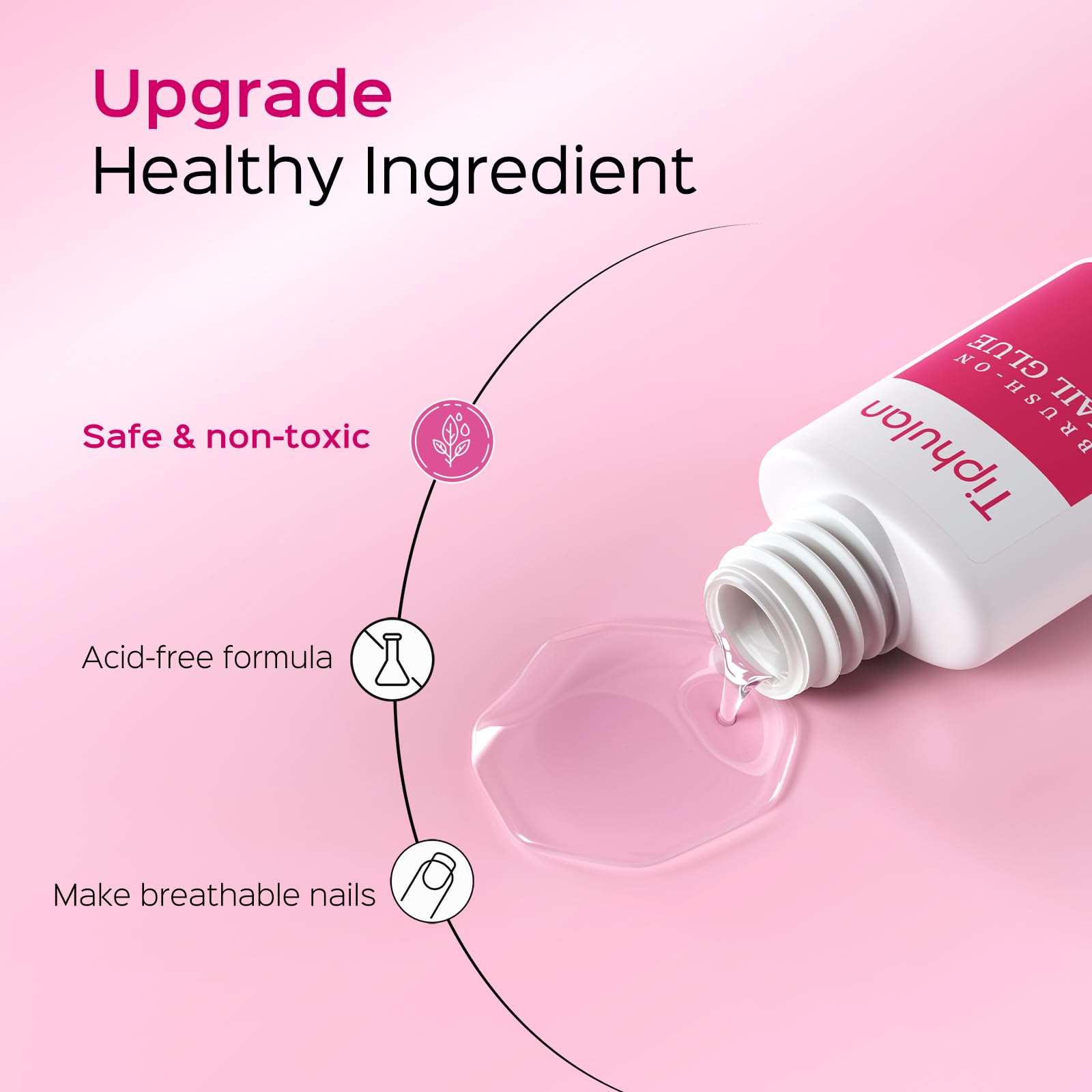 TIPHULAN bottle being applied to press-on nail demonstrating fast secure hold