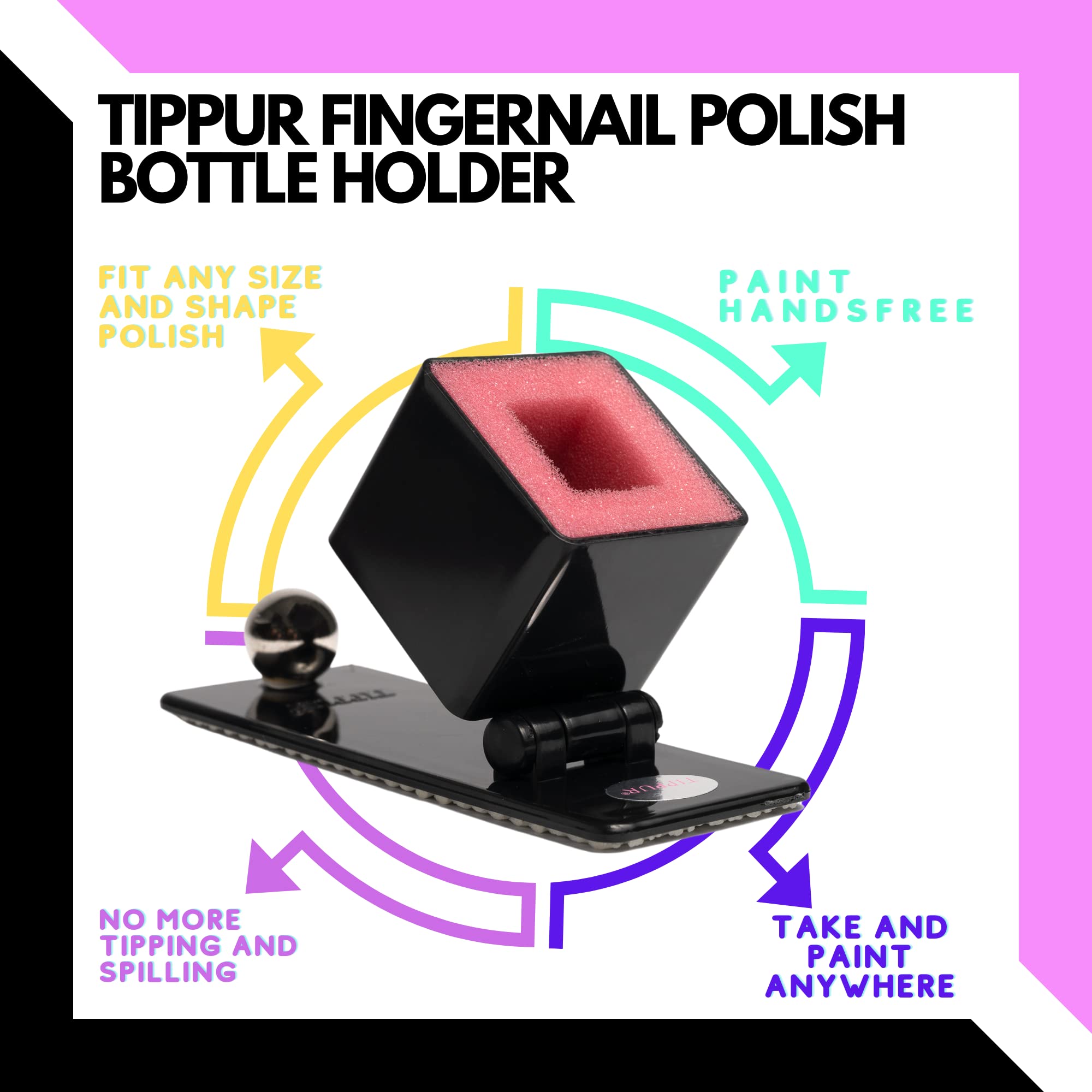 TIPPUR holder with bottle in cradle demonstrating steady hands-free application benefit