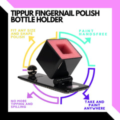 TIPPUR holder with bottle in cradle demonstrating steady hands-free application benefit