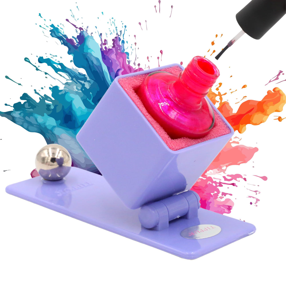 TIPPUR front view purple holder stabilizes bottles for spill-free manicures