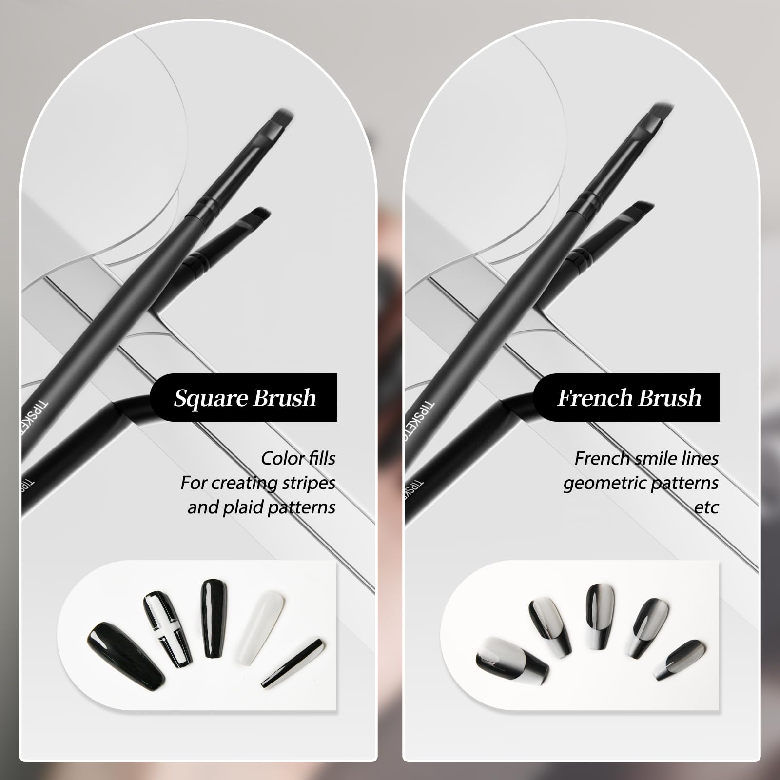 Tipsketch brushes in use painting a detailed floral nail design