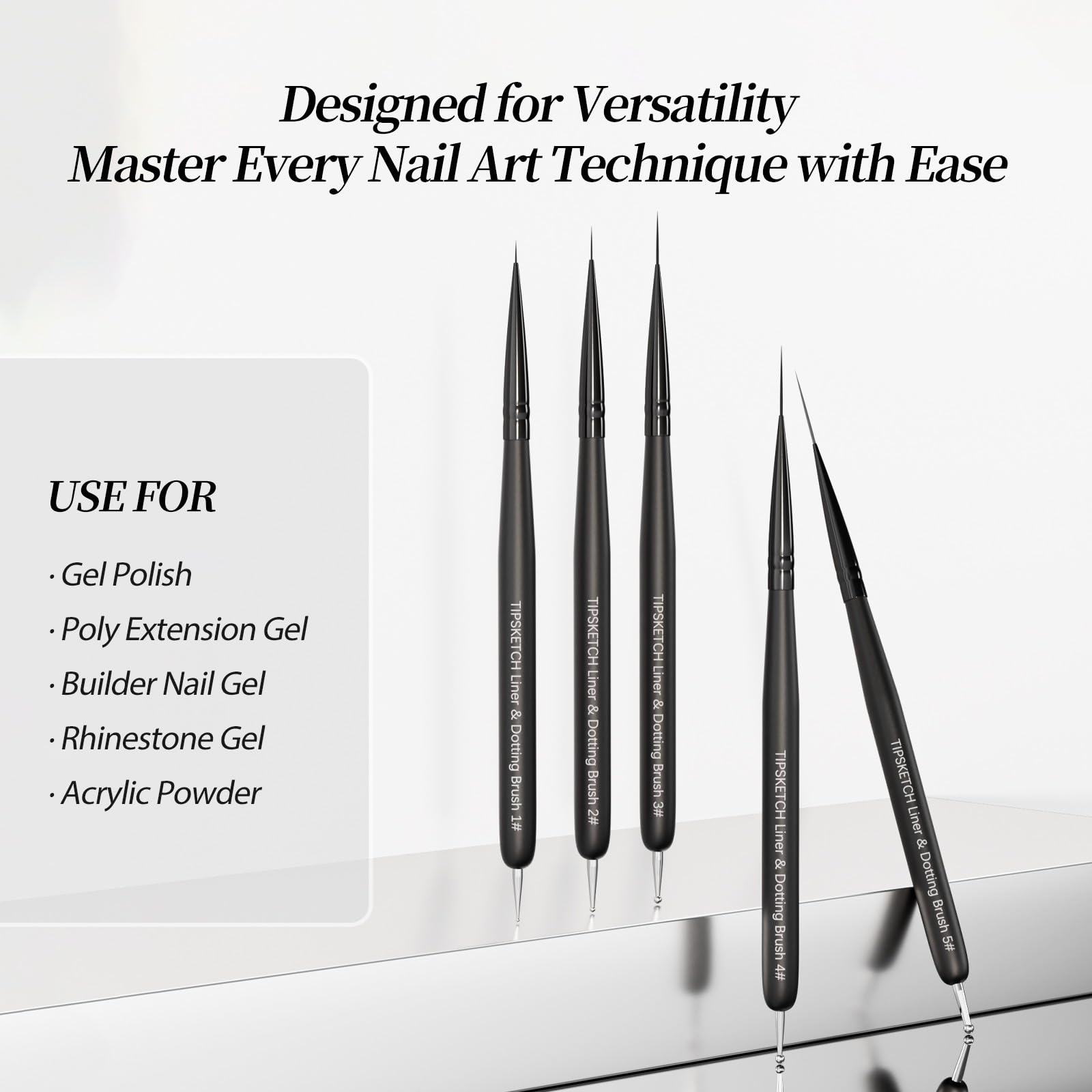 Tipsketch brush in use painting a long thin line for neat nail designs