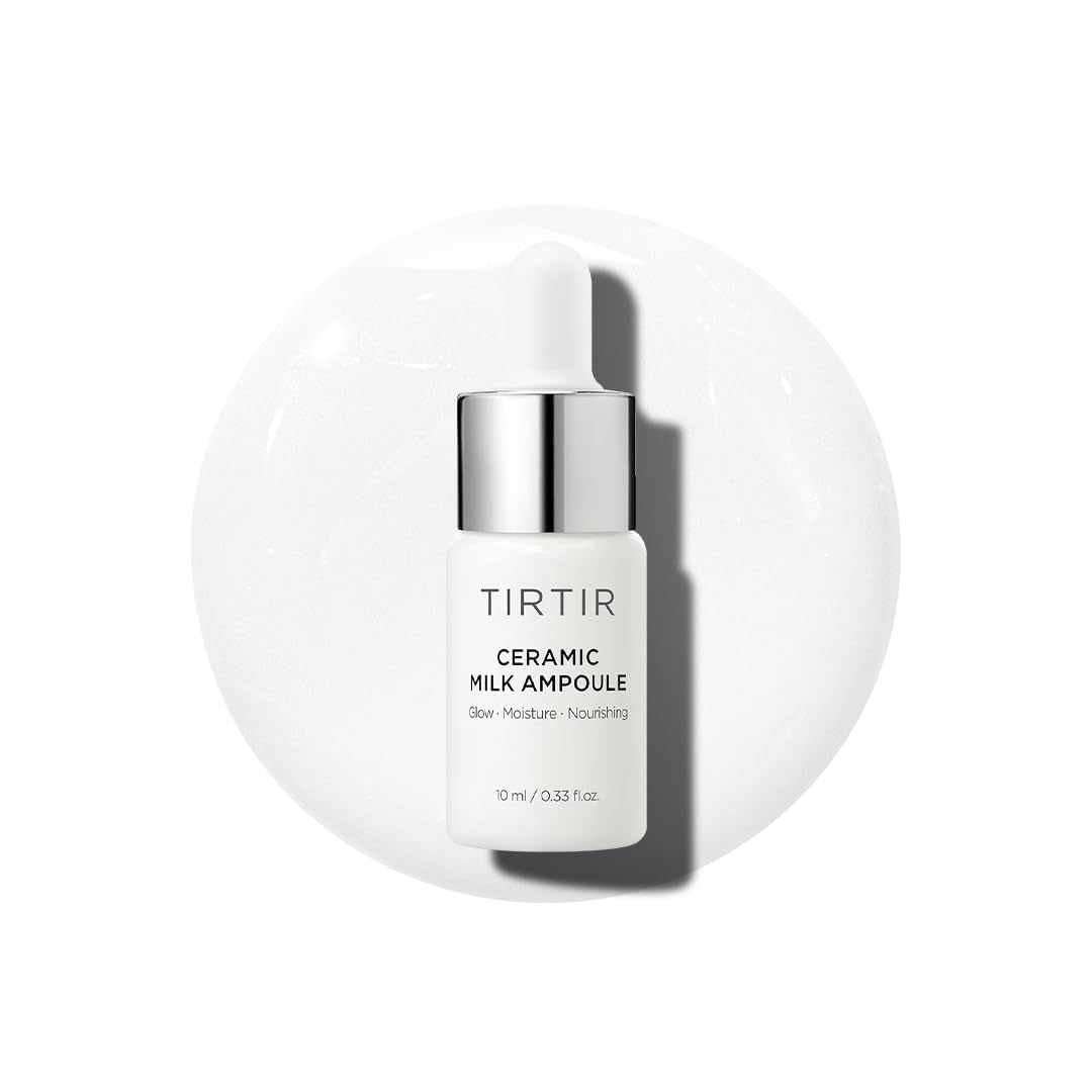 TIRTIR front bottle view showing compact ampoule and glossy finish benefit