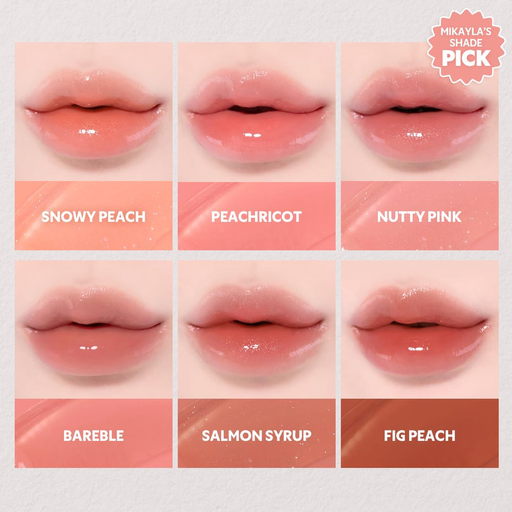 TIRTIR lip application closeup demonstrating dewy, non-sticky glossy finish